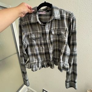 Ruffle Hem Flannel Top